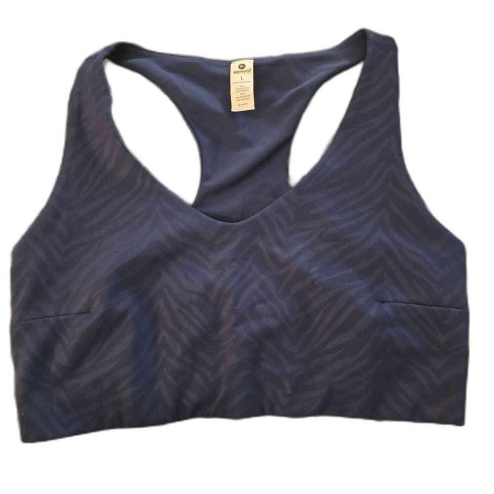 90 Degree by Reflex Sports Bra Womens Sz. L Navy Longline Racerback Chevron